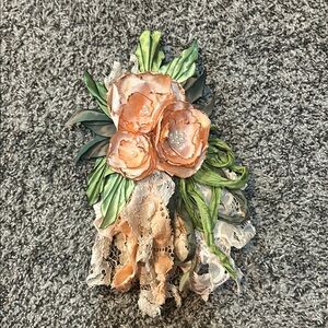Peach and green flower pin
